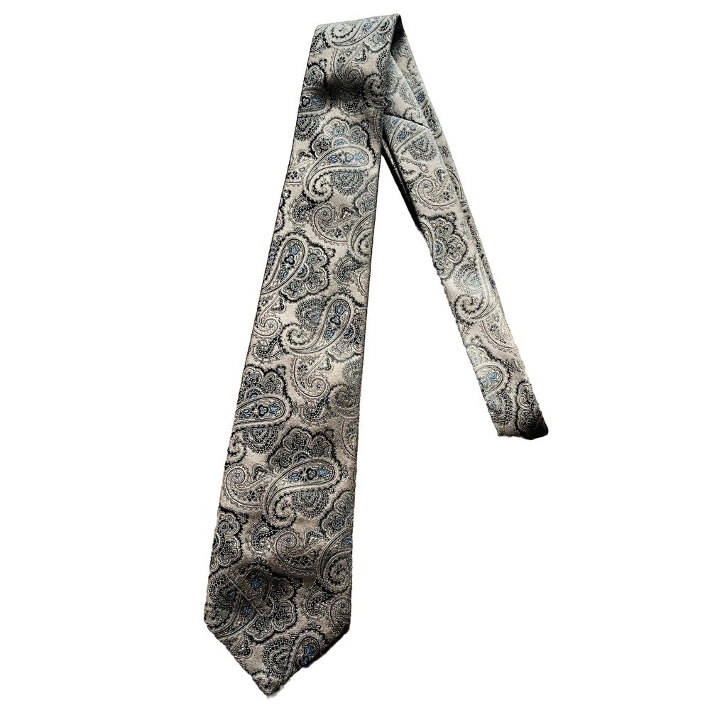 Oscar De La Renta Neck Tie Mens Silk Brown Blue Paisley Accents Classic Designer